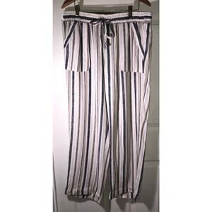 Marissa Olivia Linen Blend Stripe Boho Beach Pants Elastic Waist Pockets Size PL
